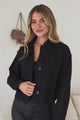 Elma Jacket - Wing Collar Button Down Cropped Jacket in Black