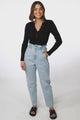 Brizzie Jeans - Paper Bag High Waist Straight Leg Jeans in Light Denim