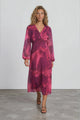 Hadassah Maxi Dress in  - V Neckline Dress with Long Balloon Sleeves Victorian Mauve Print
