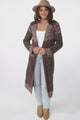 Jumilah Cardigan - Hooded Long Line Graphic Cardigan in Brown