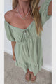 Michi Mini Dress - Sweetheart Neckline Mini with Tie Detail and Puff Sleeves in Sage