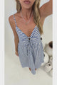 Miller Midi Dress - Tie Front V Neck Embroidered Dress with Pockets in Blue Stripe