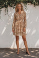 Luma Mini Dress - V Neckline Dress with Long Balloon Sleeves in Pippin Print