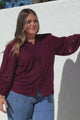 Alyce Shirt - Mandarin Collar Cut Out Detailed Sleeve Button Down in Burgundy