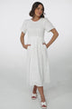 Zoya Midi Dress - Crew Neck Textured A-Line Dress with Short Sleeves in Off White