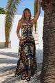 Radley Maxi Dress - Empire Line Sun Dress with Adjustable Straps in Evana Print Black