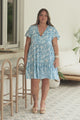 Simone Mini Dress - V Neck Tiered Dress with Flutter Sleeves in Emmie Print Aqua