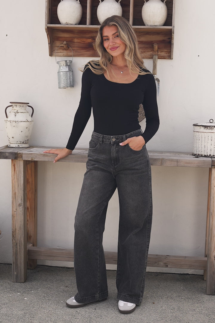 Kash Jeans - Relaxed Mid Rise Mum Jeans in Black Acid Wash