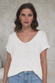 Millicent Knit Top - Relaxed V-Neck Top with Ribbed Hemline in White