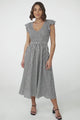 Mistee Midi Dress - Flutter Cap Sleeve Elasticated Bodice A Line Dress in Gingham Print Black