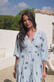 Amilia Mini Dress - A Line Tiered Button Through Dress in Ruiz Print Blue