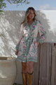 Twylar Mini Dress - Wing Collar Long Sleeve Shirt Dress with Matching Belt in Rowan Print