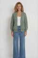 Manny Cardigan - Chunky Open Cropped Cable Knit with Rib Knit Trims and Pockets in Green