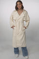 Blaze Denim Coat - Balloon Sleeve Wrap Trench Coat in Ecru