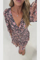 Luna Mini Dress - Deep V-Neck Button Down with 3/4 Sleeves in Feyth Print