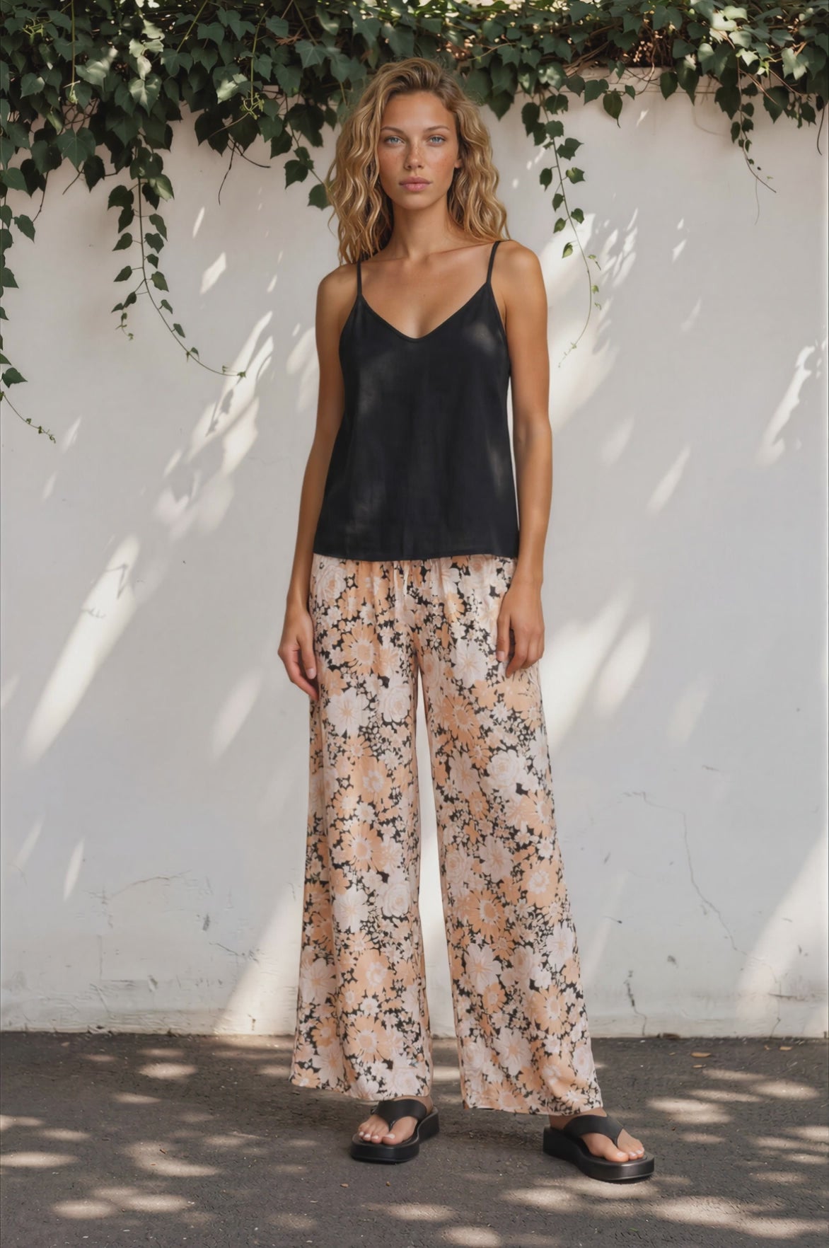Luno Cami - Relaxed V Neck Adjustable Strap Top in Black