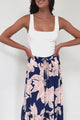 Hellen Maxi Skirt - High Waisted Skirt with Front Splits in Jetson Print Navy