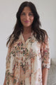 Ziva Blouse - Mandarin Collar Button Down with Sheer Balloon Sleeves in Arles Print Peach