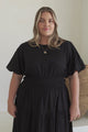 Maeana Maxi Dress - Short Balloon Sleeeve Elasticated Waist A Line Dress in Black