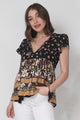 JAASE - Ella Top: Butterfly Cap Sleeve Smock Top with Neck Tie in Eternity Print