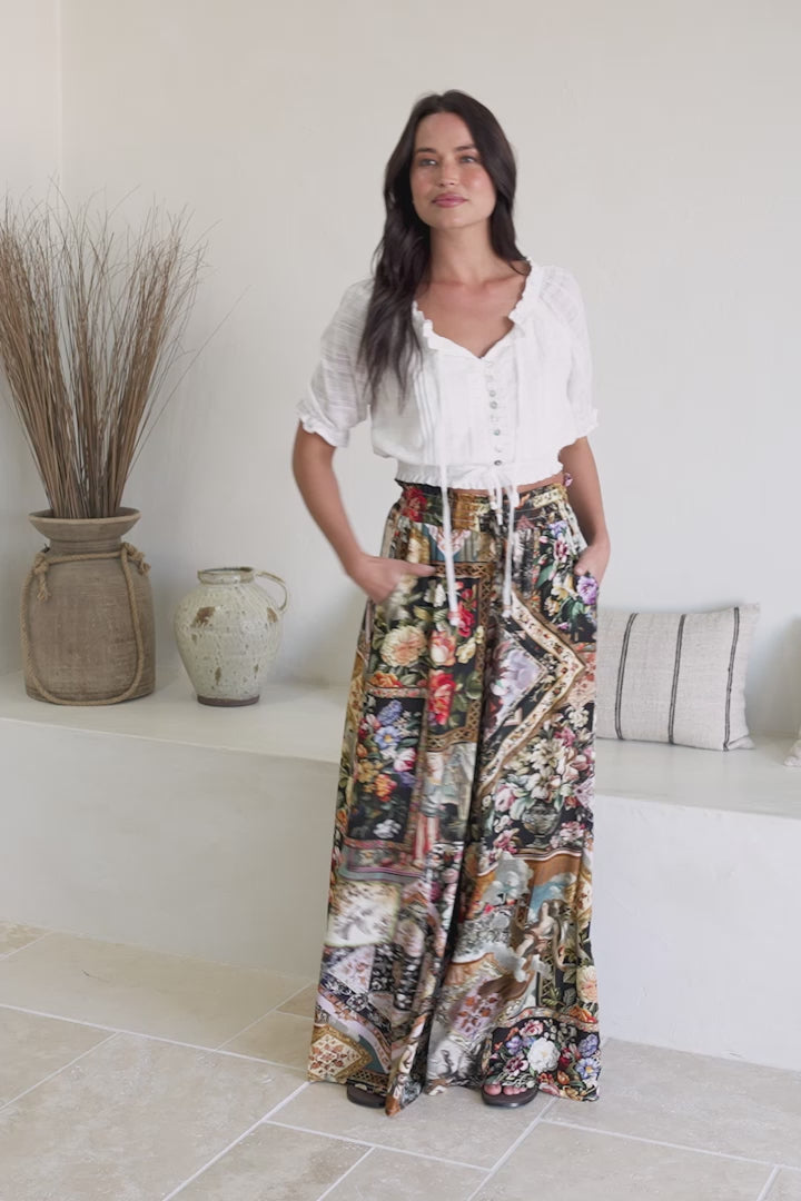 Charli Pants -  Paper Bag High Waisted Wide Leg Pants in Elaine Print