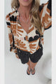 Violet Blouse - Frill Collar Button Down Balloon Sleeve Blouse In Zuni Print