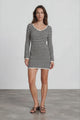 Marza Mini Dress - Long Sleeve Knit Dress with Open Back Detail with Tie Closure in Black/White