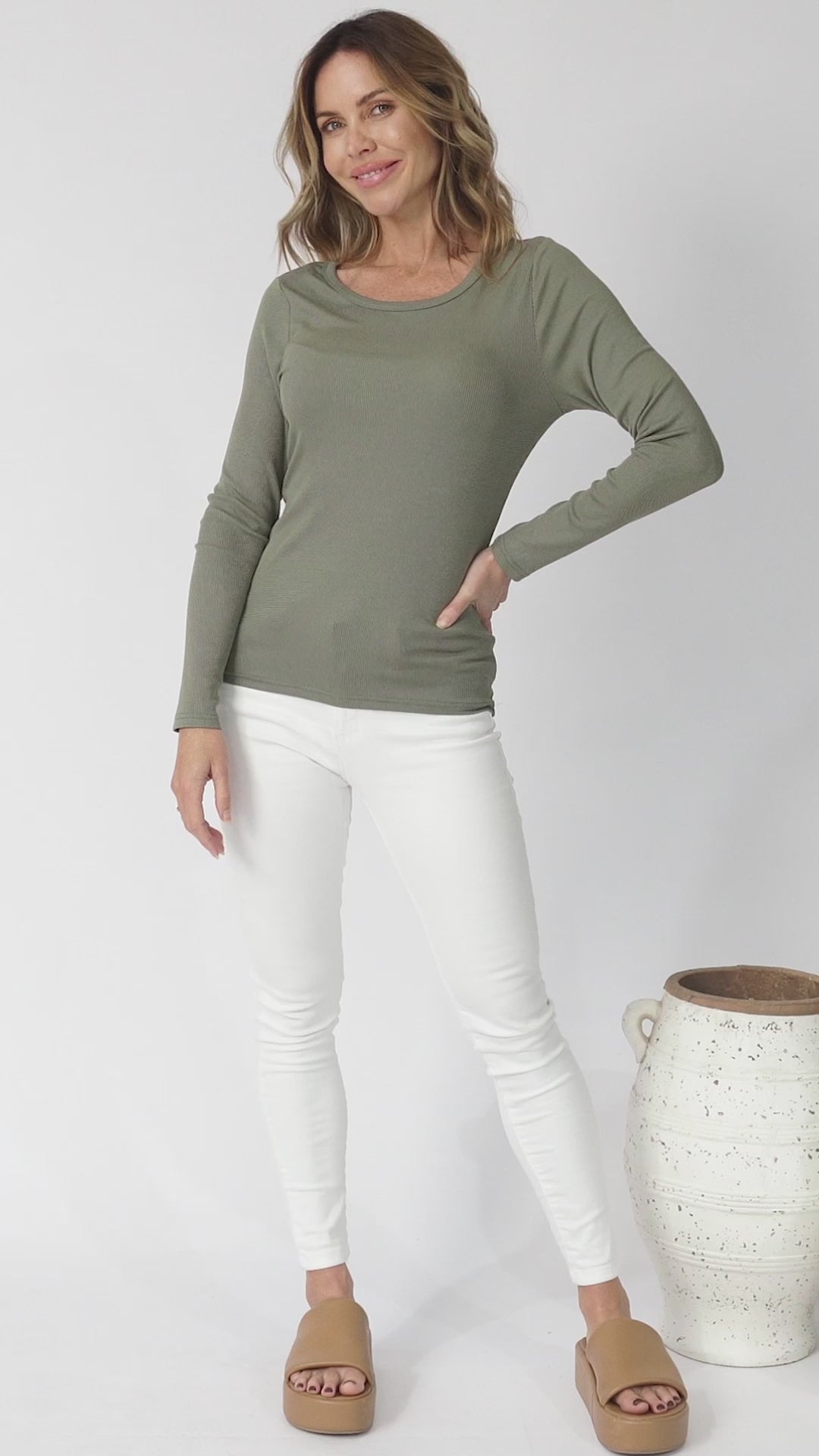 Dove Ribbed Top - Khaki