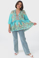 JAASE - Chloe Top: Very Oversized Crochet Trim Neckline Smock Top in Atlantis Print