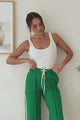Victoria Pants - High Waisted Sports Stripe Wide Leg Pants in Green