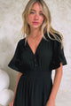 Alexandra Maxi Dress - Delicate Lace Detailed A-Line Dress with Short Sleeves in Black