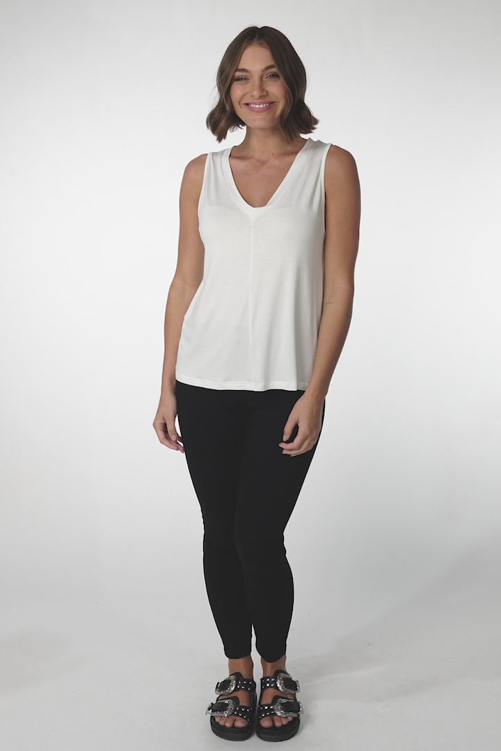 Sienna Tank Top - Soft V Neck Slight High-Low Top in White