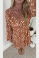 Arcadia Mini Dress - V-Neck Ruffle Splicing Long Sleeve Dress in Lilwen Print