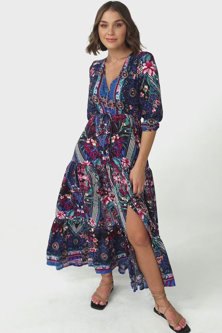 JAASE - Tessa Maxi Dress: A Line Pull Tie Waist Dress in Rocco Print