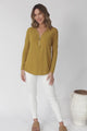 Cecile Top - Zipper Detail V Neck Top in Mustard