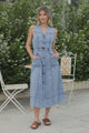 Capricorn Midi Dress - Sleeveless A-Line Denim Dress with Pockets in Denim Blue