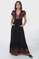 JAASE - Romi Maxi Dress: Button Down Cap Sleeve Dress with Waist Tie in Emmery Print