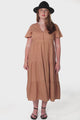 Milla Midi Dress - Tiered Cap Sleeve Button Down Linen Dress in Tan