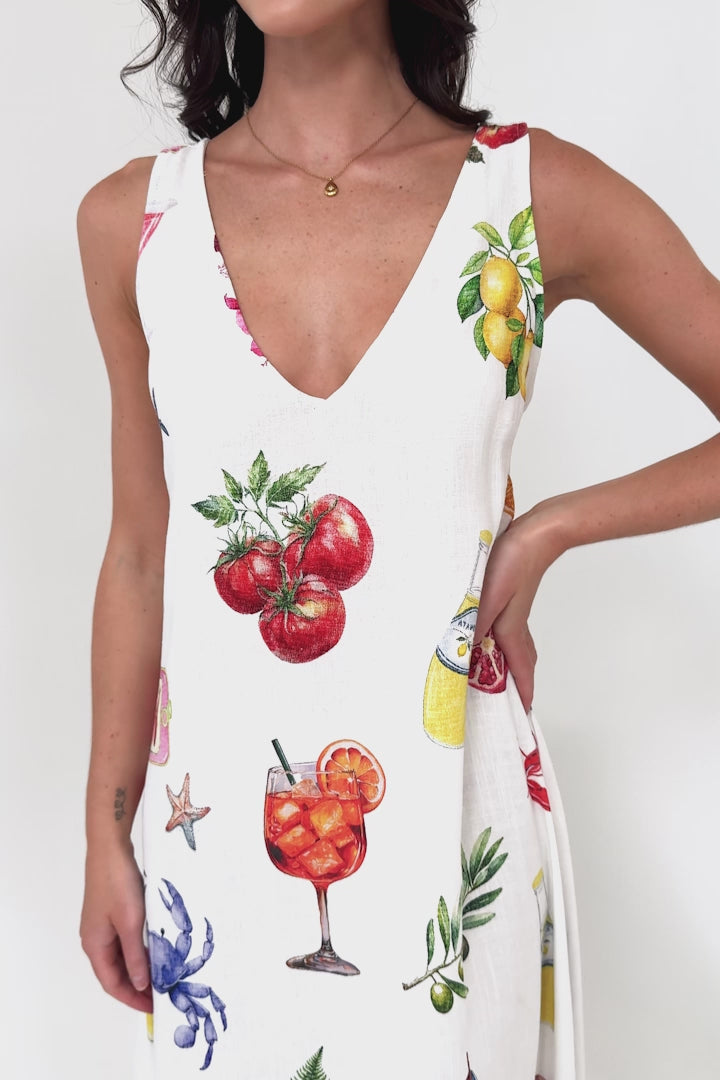 Janeen Maxi Dress - A-Line Sleeveless Dress with Side Splits in Paradisa Print