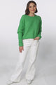 Joanne Knit Top - Crew Neckline Bat Wing Long Sleeve Top in Green