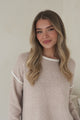 Dean Jumper - Crew Neck Contrast Trim Step Hem Knit in Latte