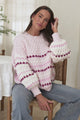 Lyla Jumper - Crew Neck Bubble Knit with Contrast Stripes in Pink