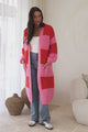 Finneas Cardigan - Longline Open Front Knit with Balloon Sleeves and Pockets in Pink
