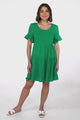 Cora Mini Dress - Cheesecloth Cotton Tiered Smock Dress with Frill Sleeves in Green