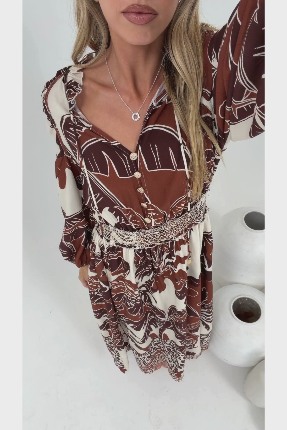 Prisca Maxi Dress - V Neck A Line Long Sleeve Dress with Pockets Samara Print