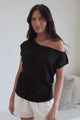 Mariah Knit Top - Sleeveless Asymmetric Neckline Top with Ribbed Hem in Black