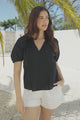 Geneva Top - Mandarin Neck Relaxed Top with Cut Out Detailing in Black