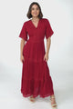 Peony Maxi Dress - Lace Detailed A Line Dress with Flute Sleeves in Red