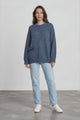 Caesar Jumper - Crew Neck Long Knit with Pocket and Ribbed Hemlines in Blue