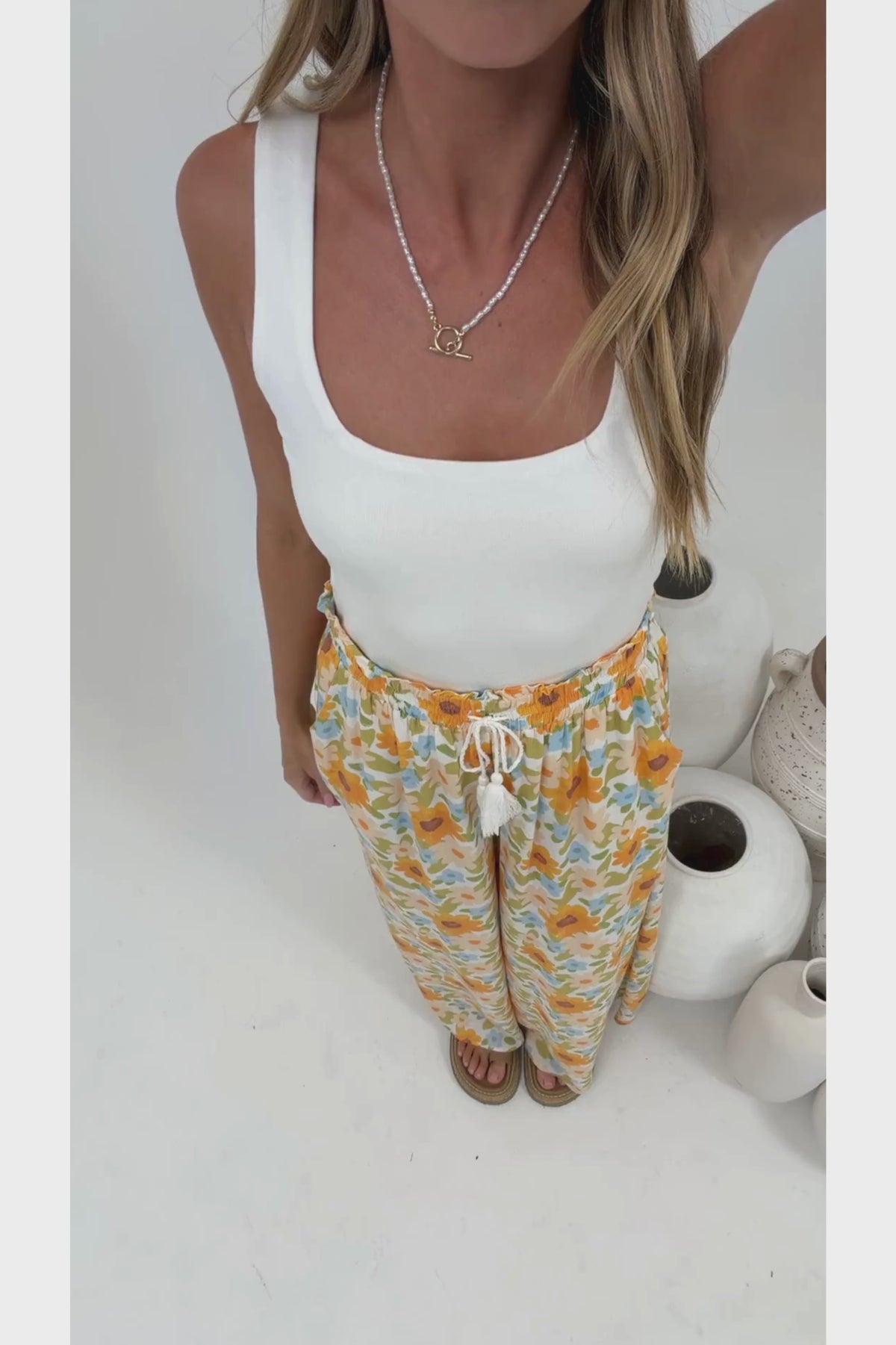 Velman Pants - Paper Bag High Waisted Wide Leg Pants in Sorella Print